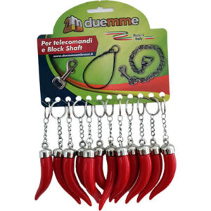 Portachiavi “Corno grande” rosso in plastica espositore da 12 pezzi