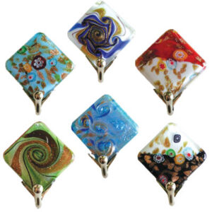 Ganci adesivi in vetro "Quadrato lusso" assortiti 40x40mm