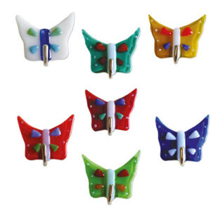 Ganci in vetro "Farfalla" con biadesivo colori assortiti