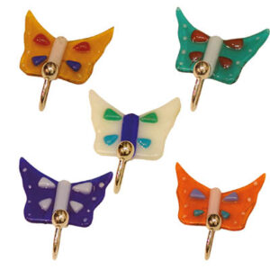 Ganci in vetro "Farfalla con pallina" con biadesivo colori assortiti