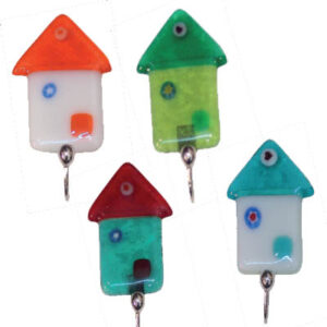Ganci in vetro "Casetta con Pallina" con biadesivo colori assortiti