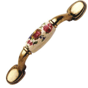 Maniglietta anticata 74mm champagne con fiori rossi