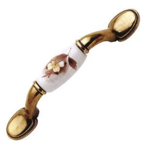 Maniglietta anticata 74mm bianca con fiore marrone