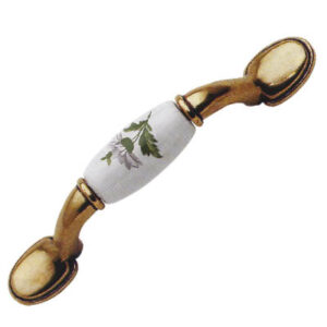 Maniglietta anticata 74mm bianca con fiore miosotis