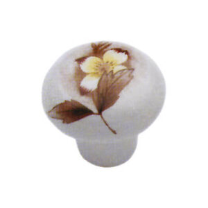 Pomolo in porcellana Ø26mm bianco con fiore marrone