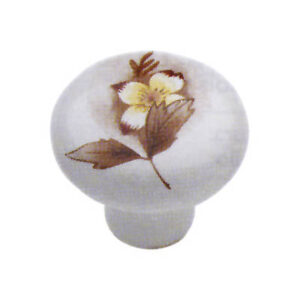 Pomolo in porcellana Ø30mm bianco con fiore marrone