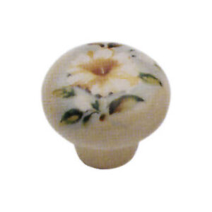 Pomolo in porcellana Ø26mm champagne con fiore ibisco