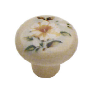 Pomolo in porcellana Ø30mm champagne con fiore ibisco