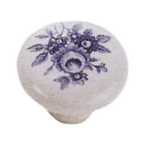 Pomolo in porcellana Ø30 bianco con fiori blu