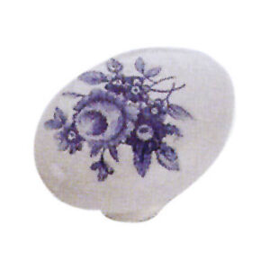 Pomolo in porcellana ovale piccolo bianco con fiore blu
