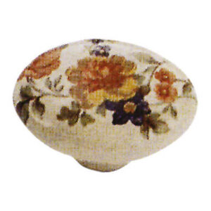Pomolo in porcellana ovale piccolo champagne con fiori