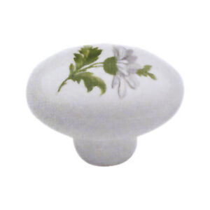 Pomolo ovale in porcellana bianco con fiore miosotis
