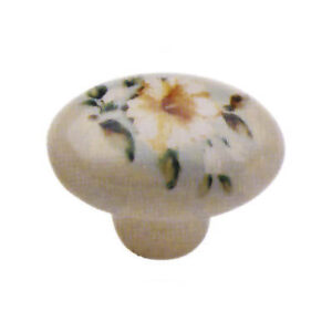 Pomolo ovale in porcellana champagne con fiore ibisco