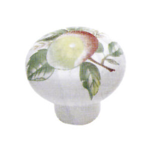 Pomolo in porcellana Ø30mm bianco con mela verde