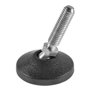 Piedi snodati a base piana in PA nero, gambi esagonale 10mm in ferro zincocromato